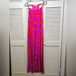 ALICE & TRIXIE sill geometric pattern t back maxi dress red and purple small